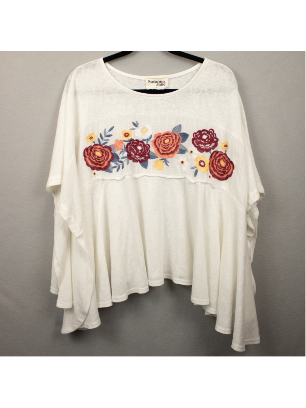Savanna Jane white embroidered floral tunic top-S
